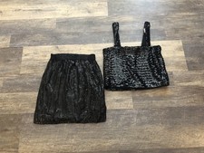 Vintage Cee Cee Silk Black Sequin Short Skirt Size M Handmade Sequin Crop Top M