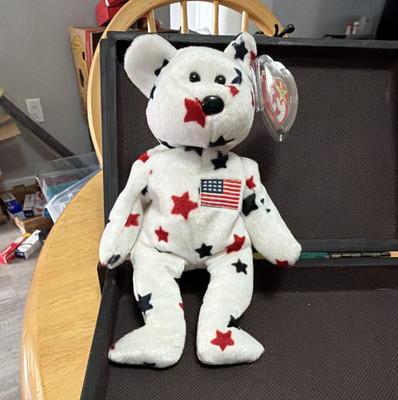 Ty Beanie Babies Spangle Bear White Stars American Flag Patch Plush 1999