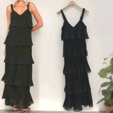 Lulus Black Pleated Tiered Maxi Dress XS Sleeveless Party Great Gatsby 50s Vtg