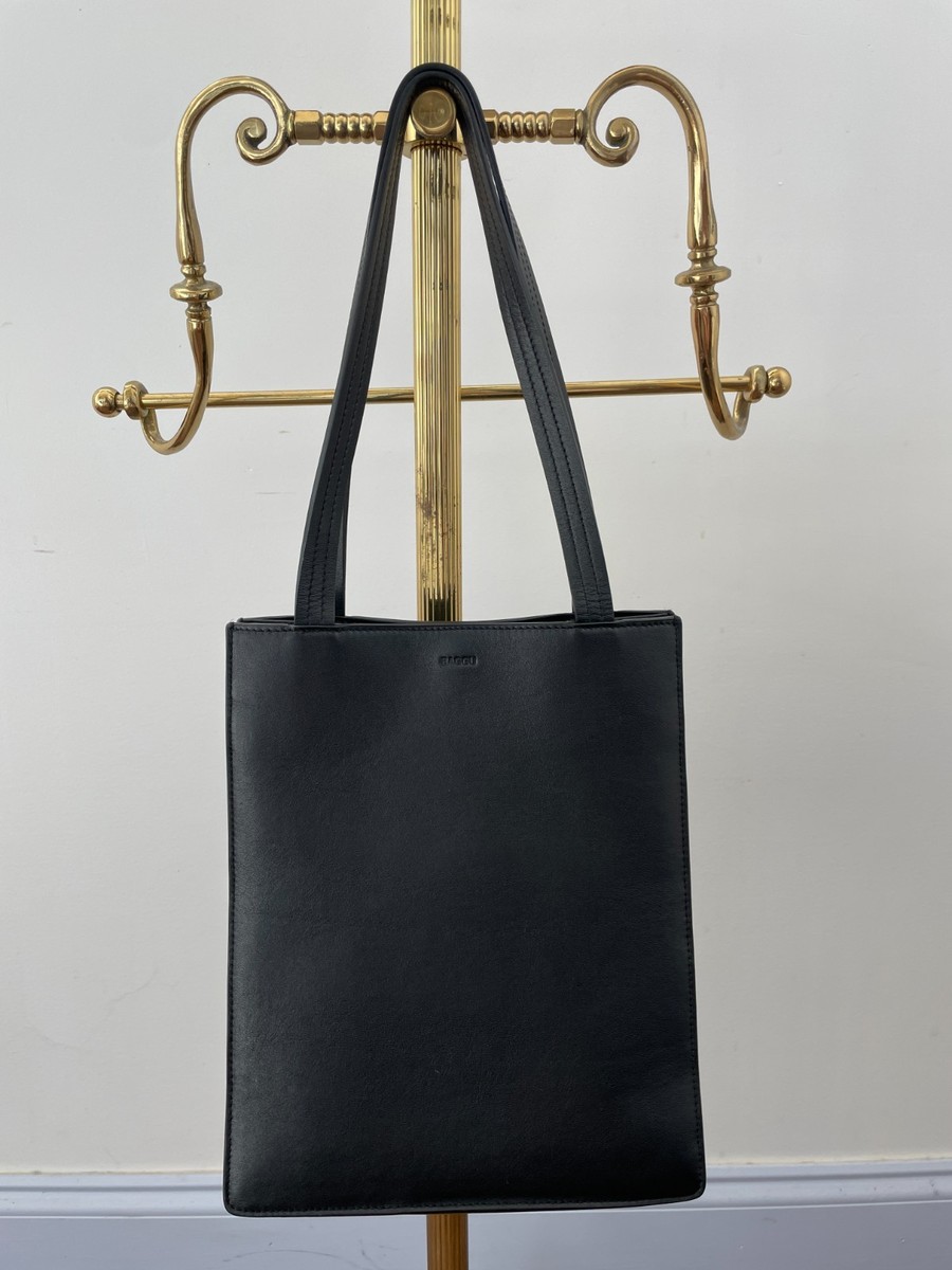 BAGGU Black Leather Medium Business Tote Shoulder Bag