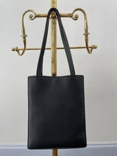BAGGU Black Leather Medium Business Tote Shoulder Bag