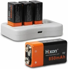 4x Hixon 9V Volt Lithium ion Rechargeable Battery With Batteries Charger 850mAh