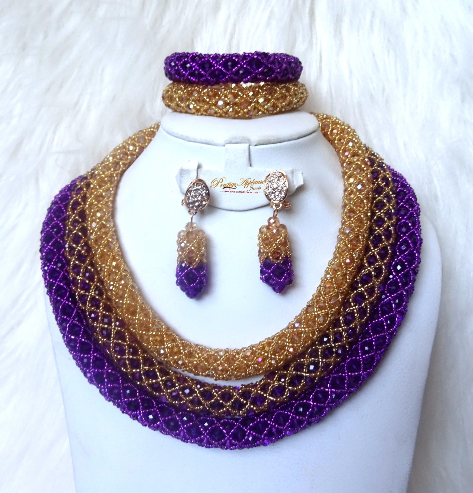Blended Gold and Purple African Beads Bridal...