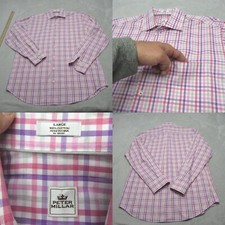 Peter Millar Shirt Mens Large Pink White Windowpane Check Long Sleeve Button Up