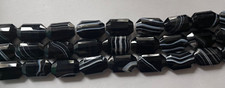 Natural Striped Black Onyx Agate 28/18mm Gemstone Faceted Rect Bead Strand 16"