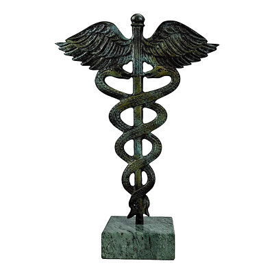 Caduceus Symbol of God Hermes Mercury Real Bronze Art Sculpture, Hand Crafted