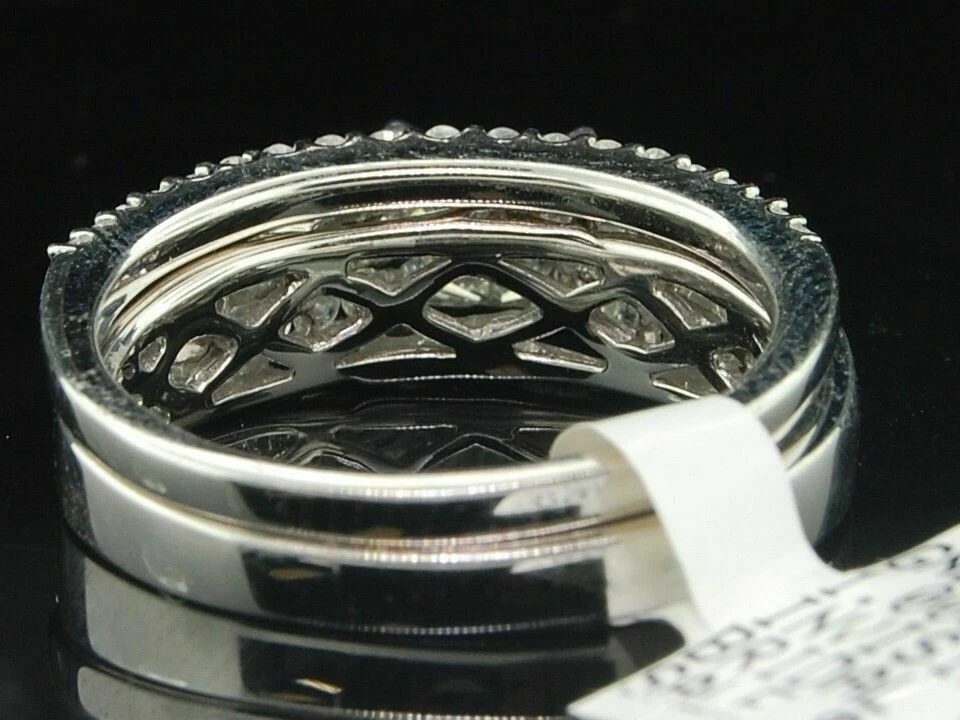 Lab Created Diamond Engagement Wedding Ring 14K White Gold Plated Bridal Set - Image 4 of 4