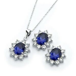 .925 Sterling Silver Clear and Blue CZ Stud Earring and Necklace Set - Click1Get2 Black Friday