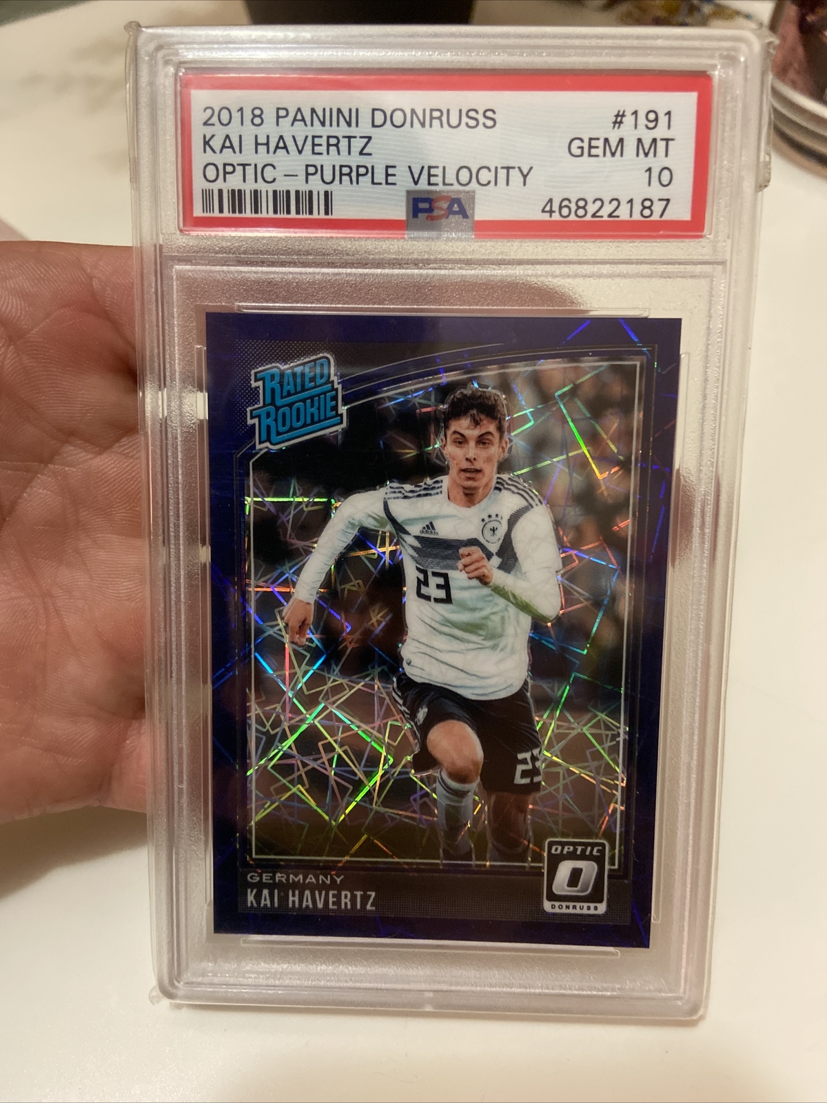 2018-19 Donruss Optic Kai Havertz Purple Velocity /125 PSA 10 Rated Rookie