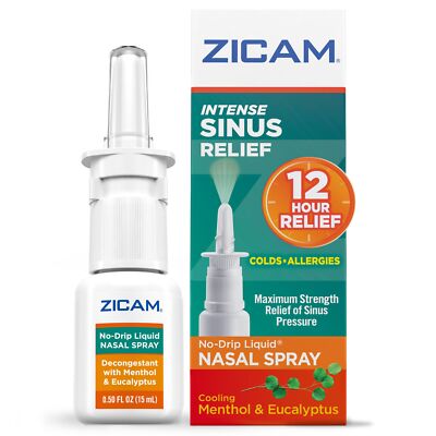 Zicam No Drip Nasal Spray 0.5 Fl Oz Intense Sinus Relief with Menthol Eucalyptus