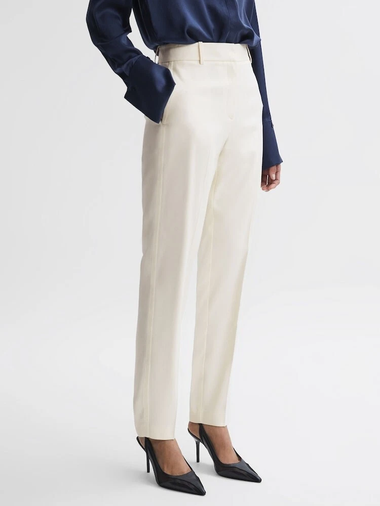 REISS Women Ember Slim Fit High Rise Trousers in Cream