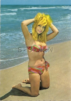 Original 1950s-60s French Pinup PC- Semi Nude Blond Woman- Bikini