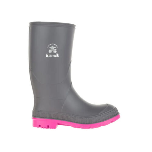 Kamik Classic Stomp Charcoal Magenta Rubber Rain Boots for Kids for Everyday Use - Picture 1 of 5