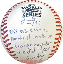 Luis Garcia Autographed 2022 World Series Baseball Multiple Inscriptions TRISTAR