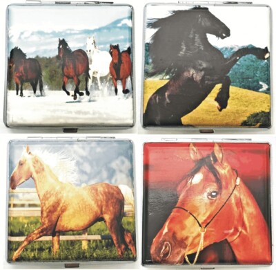 HHB Assorted Horse Stallion Designs Crushproof Metal Cigarette Case, Holds Kings