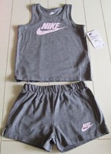 Girls Nike 2 Pc Gray Pink Swoosh Tank Top and Shorts Outfit Sz 6 or 6X