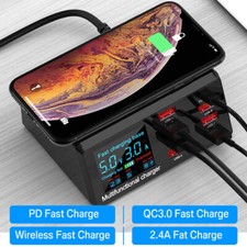 8 Ports PD QC Charger USB Quick Charging Station Hub Power Adapter LCD Display