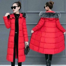 Women's Long Quilted Down Warm Jacket Winter Hooded Puffer Fur Collar Parka Coat