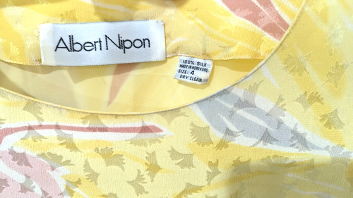 Vintage Albert Nipon Dress Medium Silk Yellow Pink Floral Shift Whimsy READ - Picture 3 of 9