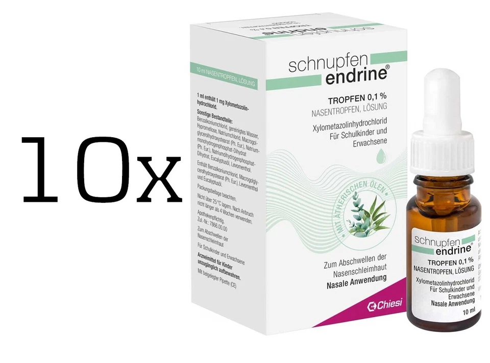 CHIESI GMBH 10x SCHNUPFEN ENDRINE 0,1% Nasentropfen Tropfen 10 ml PZN 03925069
