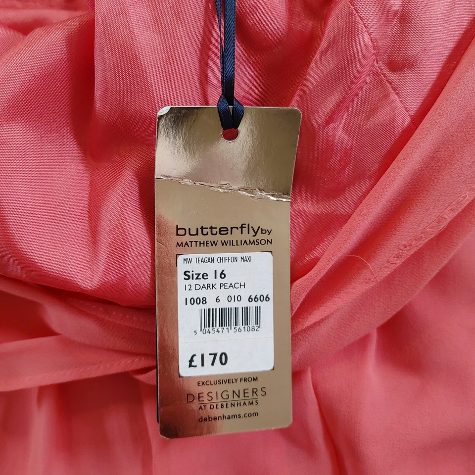 Mathew Williamson Dress UK 16 Coral Pink Maxi Mother Bride Prom Twist Halter - Image 4 of 4