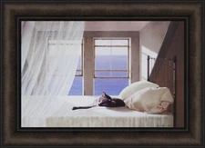 NAP TIME by Zhen-Huan Lu 16x22 Cat Sleeping Bed Window FRAMED WALL ART PICTURE
