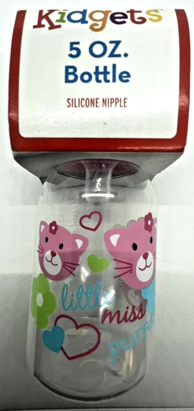 Kidgets Baby Bottle Little Miss Purfect Cats 5 oz Silicone Nipple