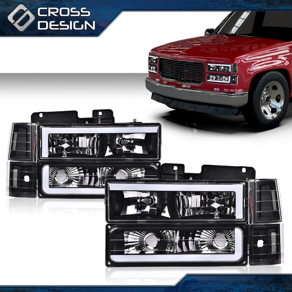 Par de faros LED DRL aptos para 1994-1998 GMC C10 C/K C1500 2500 3500 Foto 2 de 4