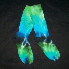 ORGANIC Tie Dye Woman's Socks Blue & Green 9-11 Tye Dyed Hippie Made in USA