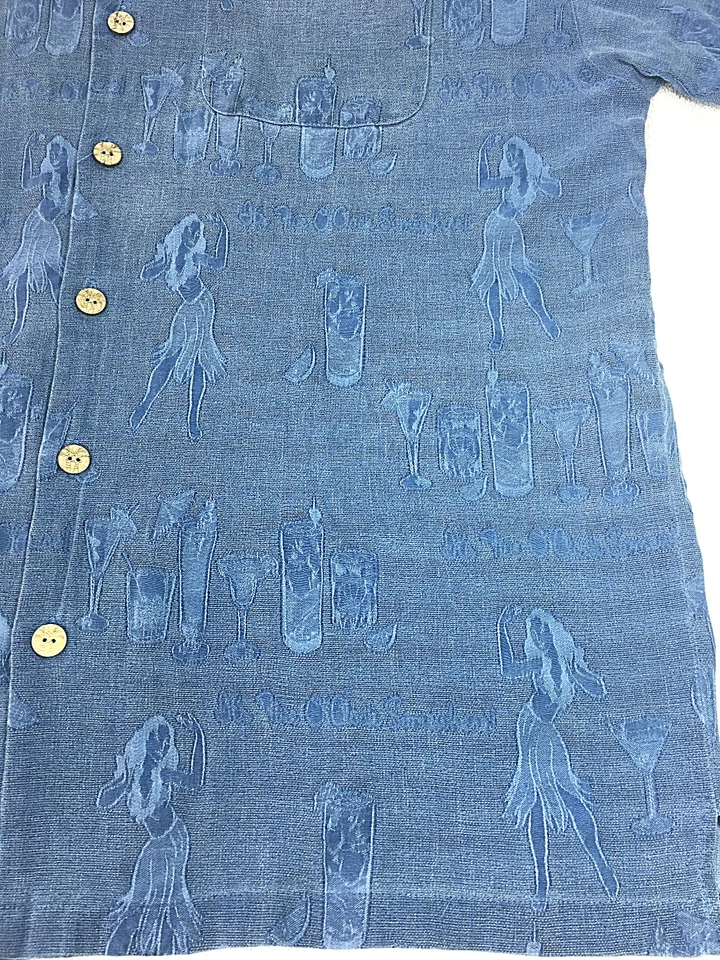 Camisa Big Dogs Vintage Para Hombre Abotonada Hawaiana Manga Corta Azul Seda Talla L Foto 2 de 4