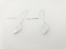 NEW Sterling Silver 925 Dangle Threader Leaf Earrings leaf is 15mm x 6mm 