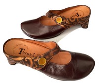Think Mules  Sz 9 US Brown Leather Slip On Heel Clogs