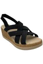 Bzees Ritz Sparkle Machine Washable Cork Wedge Sandal Black