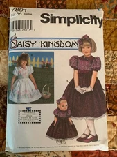 Vtg Simplicity 7891 Daisy Kingdom Girl's 17" Doll's Dress Puff Sleeves Size AA