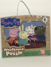NEW Peppa Pig 9 Piece Woodboard puzzle In Box/ Carrying Case with Handle