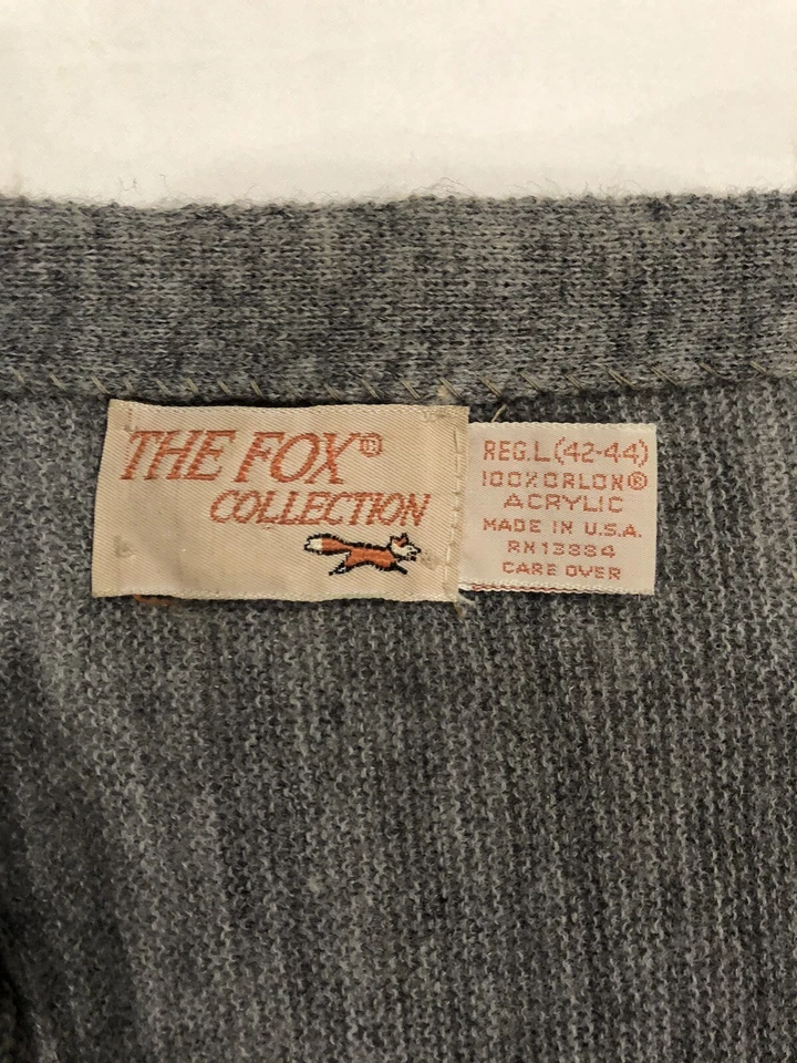 Cárdigan de Colección The Fox Años 70 Para Hombre L Gris Cuello en V Hecho en EE. UU. Suéter Foto 2 de 4