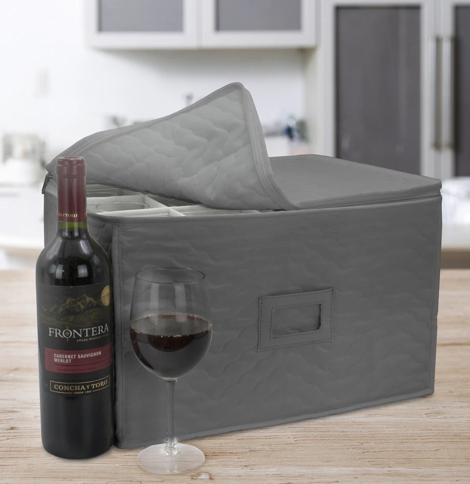 Сундук для хранения винных бокалов Stemware - стеганый футляр с разделителями обслуживание для 12 - Изображение 2 из 4