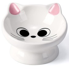 Raised Ceramic Cat Food Bowl - 15 Tilted, Spine Protection, Anti-Vomiting, Backf