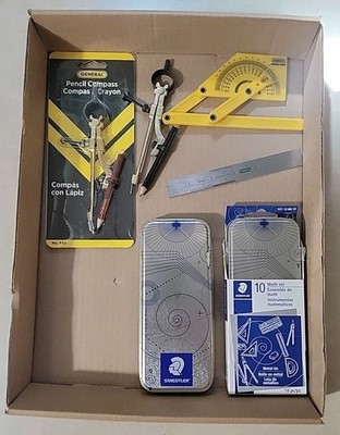 Drafting LOT (2) Staedtler Math Set, (2) General Compass, Angle-Izer, Ruler