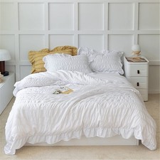 SOUKECHY White Ruffled Bedding-3 Pieces Queen Seersucker Duvet Cover Textured...