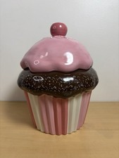 Cupcake Cookie Jar Ceramic Pink Large 10”