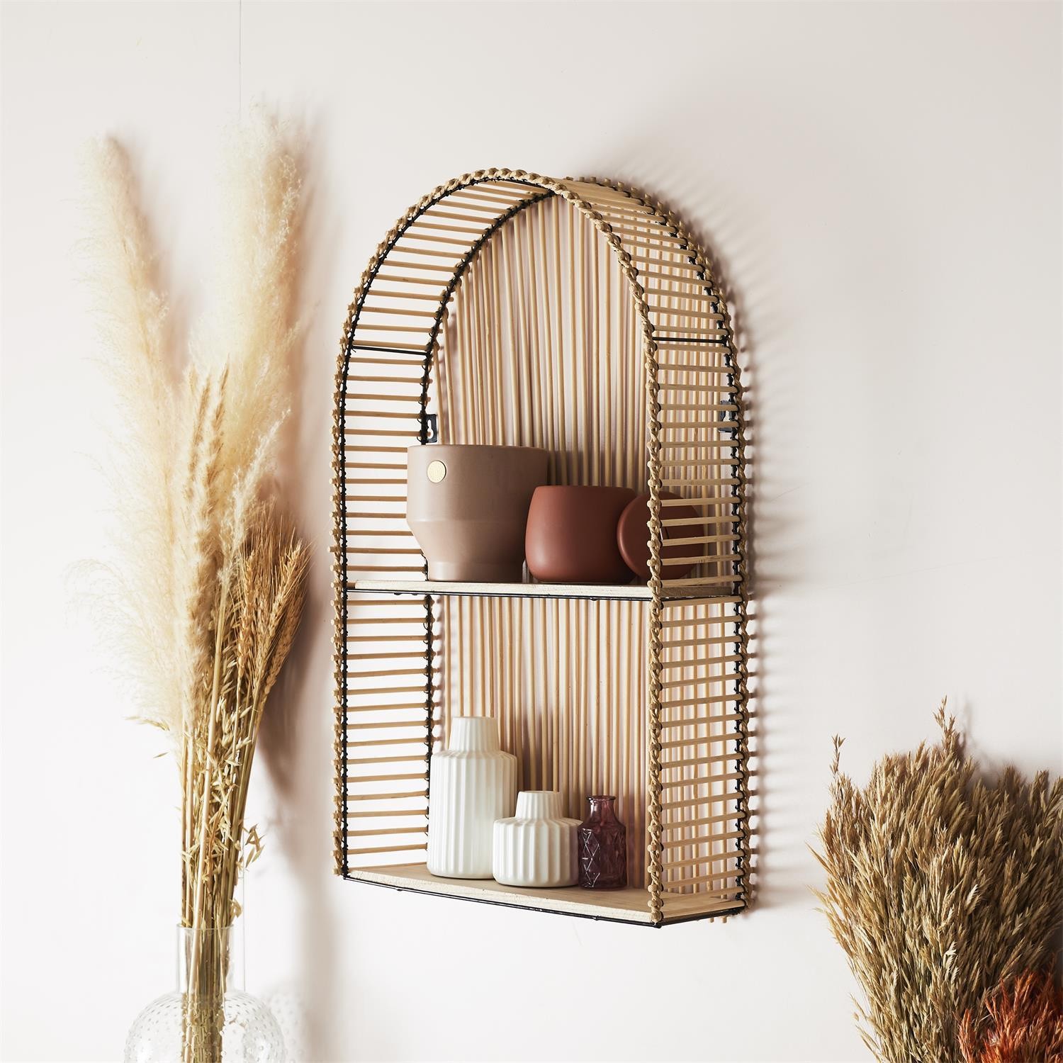 Étagère suspendue Bali, style bohème, rotin, bois