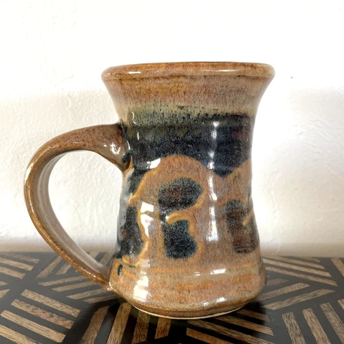 Vtg 16oz Studio Art Pottery Coffee Mug Cup Brown Blue Glaze Signed Hand Thrown