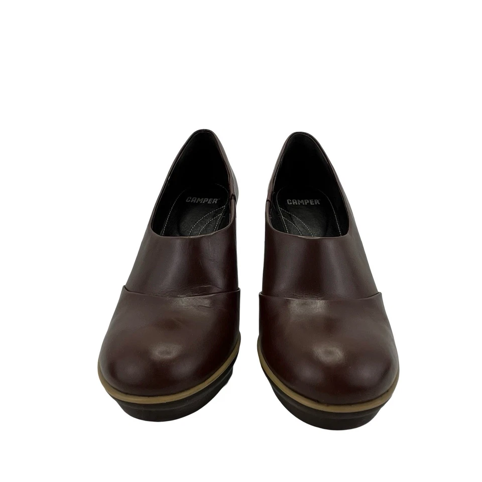 Zapatos de salón con plataforma de tacón bloque Camper - Cuero marrón espresso - Mujer Talla UE 37 Foto 2 de 4