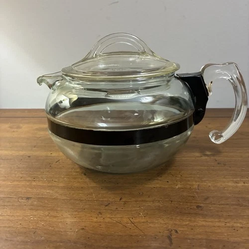 Vintage PYREX Flameware Glass 6 Cup Coffee Pot Stove Tea Kettle with Lid