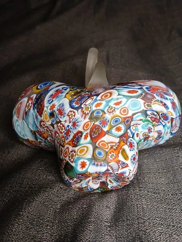 Vintage Murano Millefiori Basket Clear Satin Glass Handle