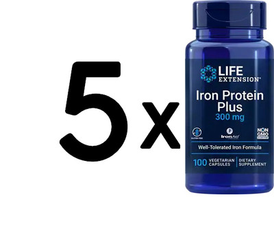 5 x Life Extension Iron Protein Plus, 300mg - 100 vcaps (219,98 EUR/kg)