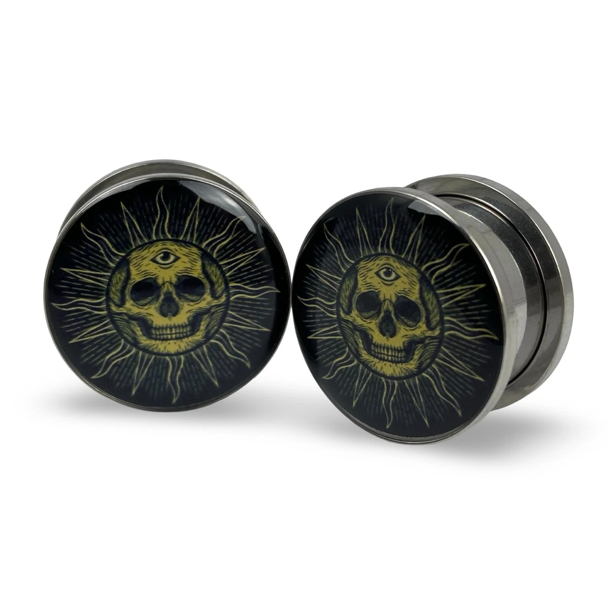 Pair of Screw on Cyberpunk Cat Picture Plugs (MTO-049) gauges 16g thru