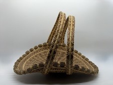 Vintage Hand Made Woven Pine Needle Gathering Basket w/Seed Pods w/Double Handle