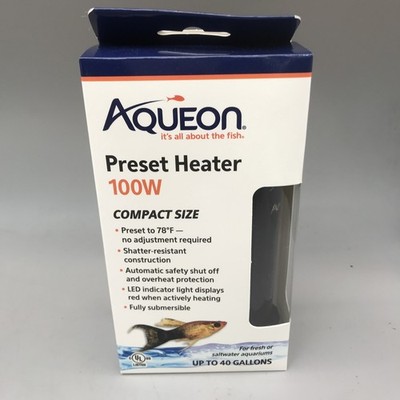 Aqueon Preset Aquarium Heater 100 Watts, Compact Size, Up To 40 Gallons New